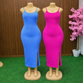 Ribbed Spaghetti Strap Bodycon Midi Dress