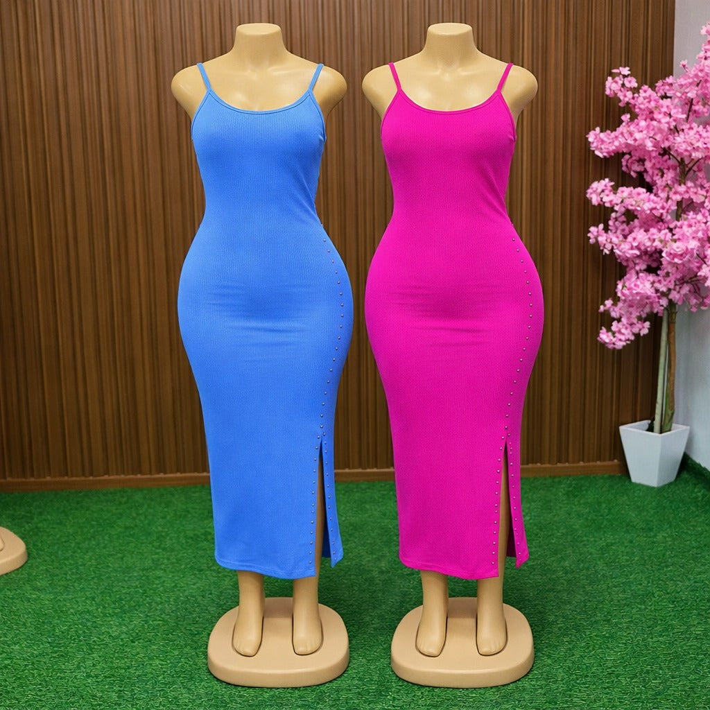 Ribbed Spaghetti Strap Bodycon Midi Dress