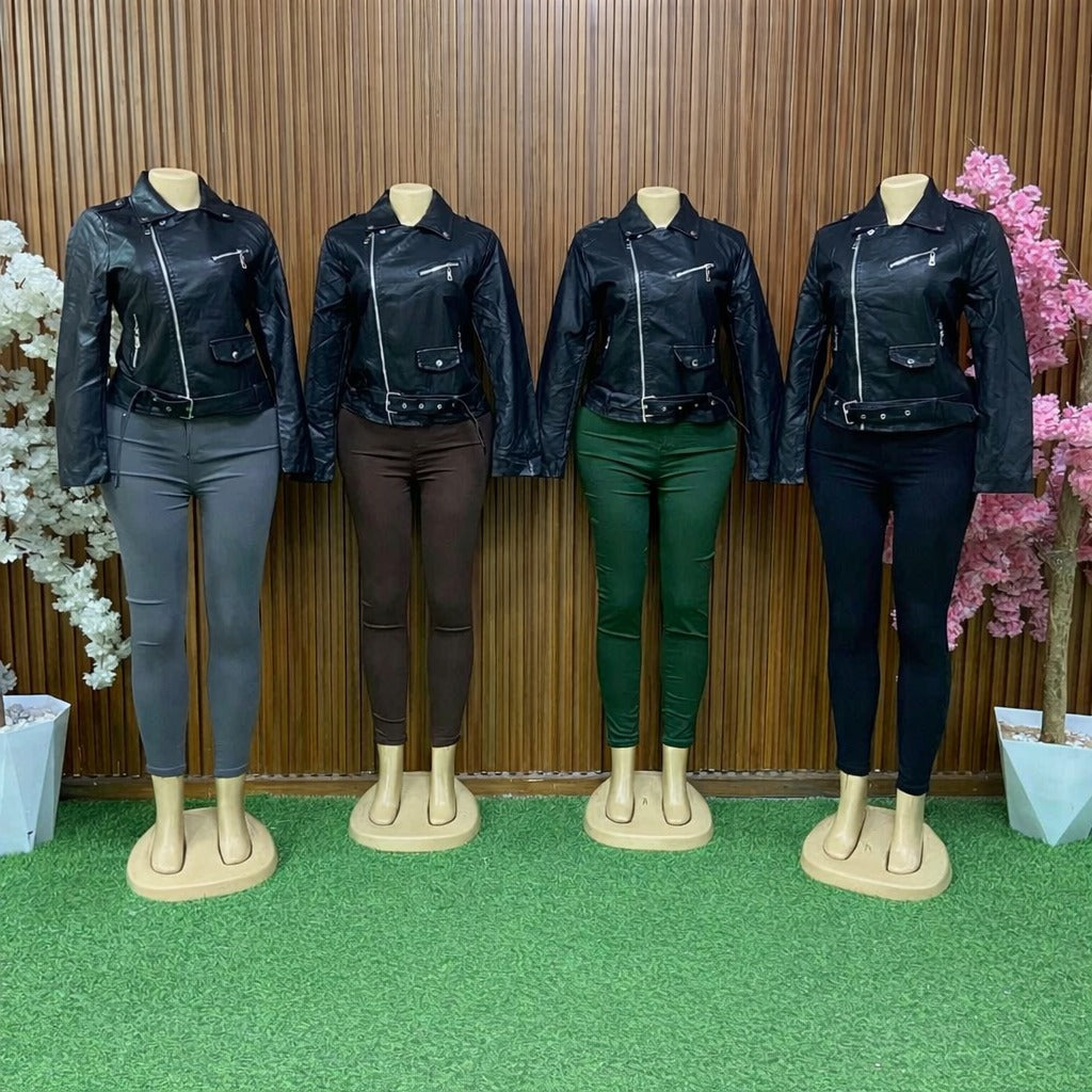 Women's Leather Jacket & Pants Set